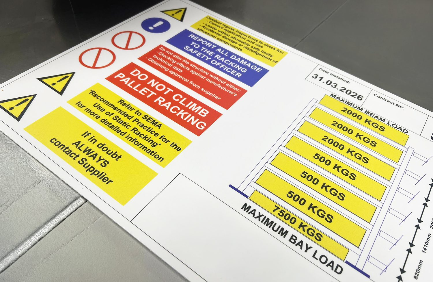 Rack Load Sign SWL